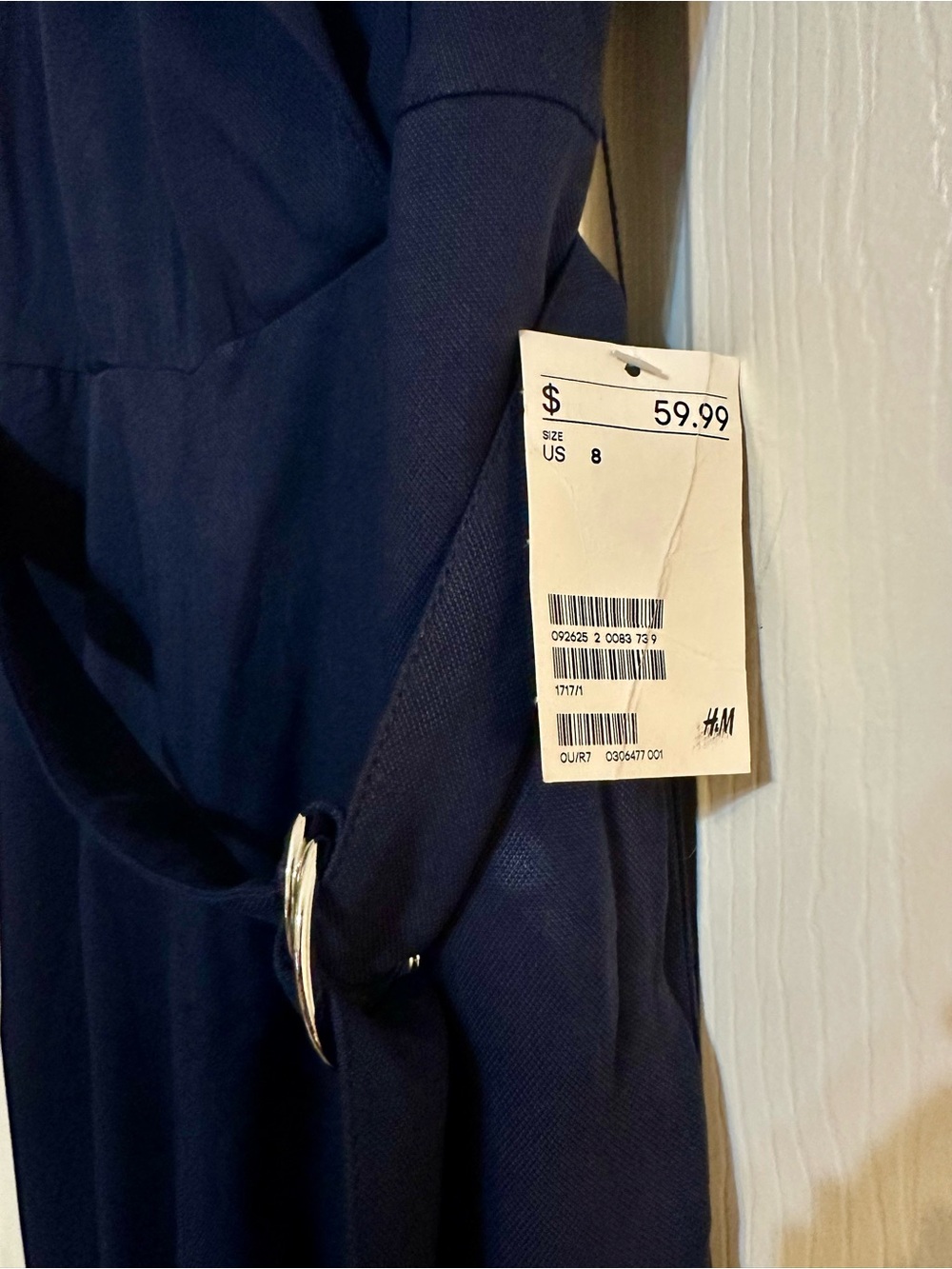 H&M Navy Belted Sleeveless Jumpsuit NWT Size 8 Cropped Tapered Leg - Picture 6 of 16